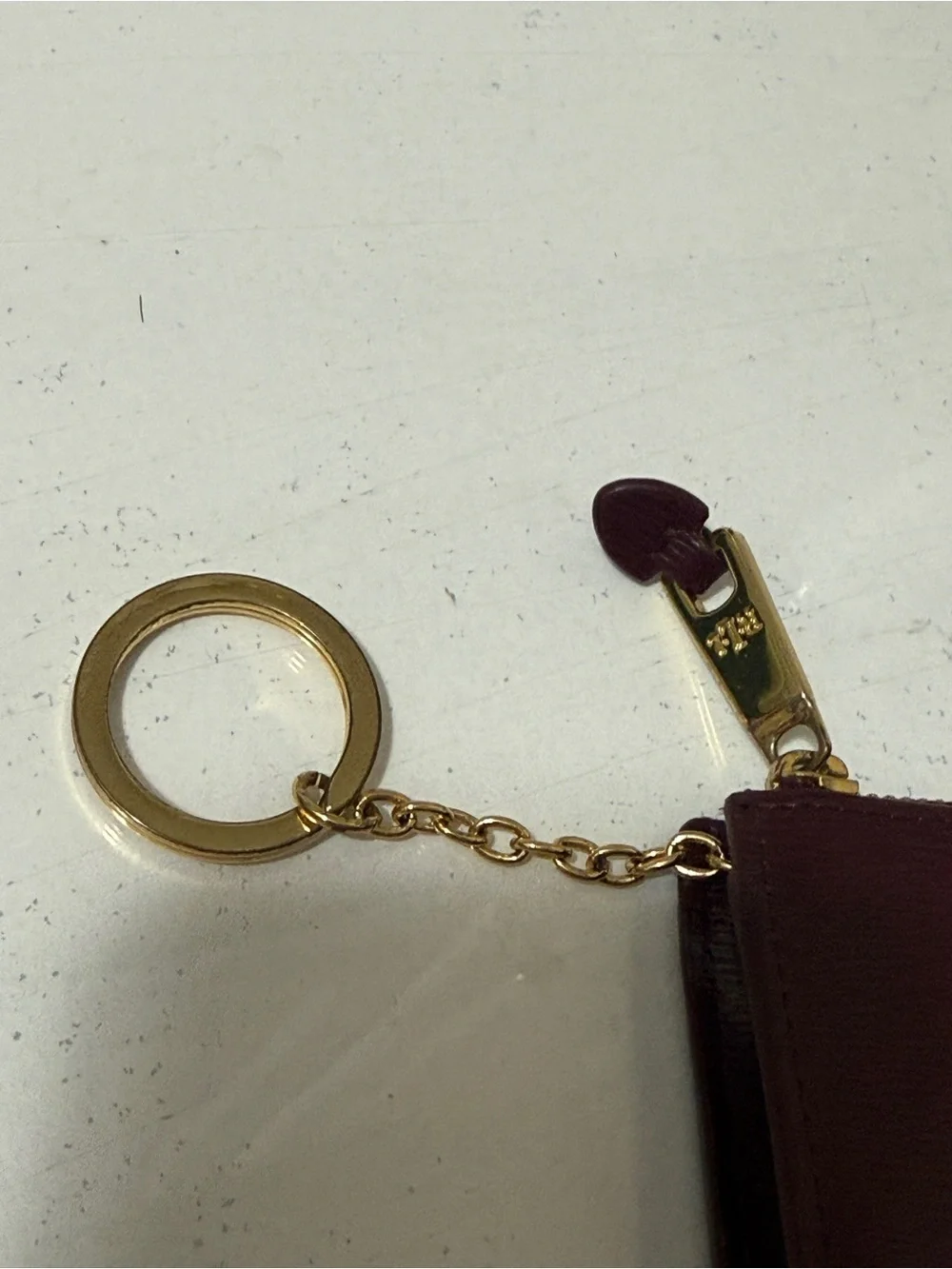 Ralph Lauren Deep Burgundy Leather Key & Card Holder with Gold RL Plaque